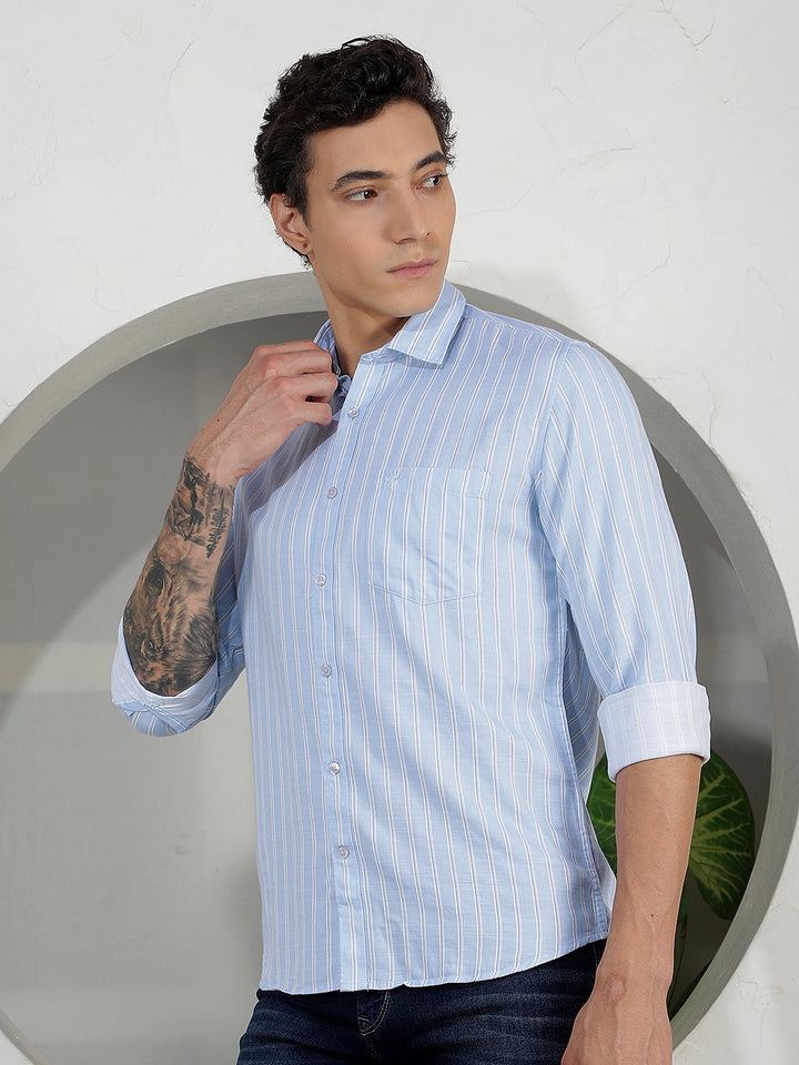 Sky Blue Vertical Stripes Shirt