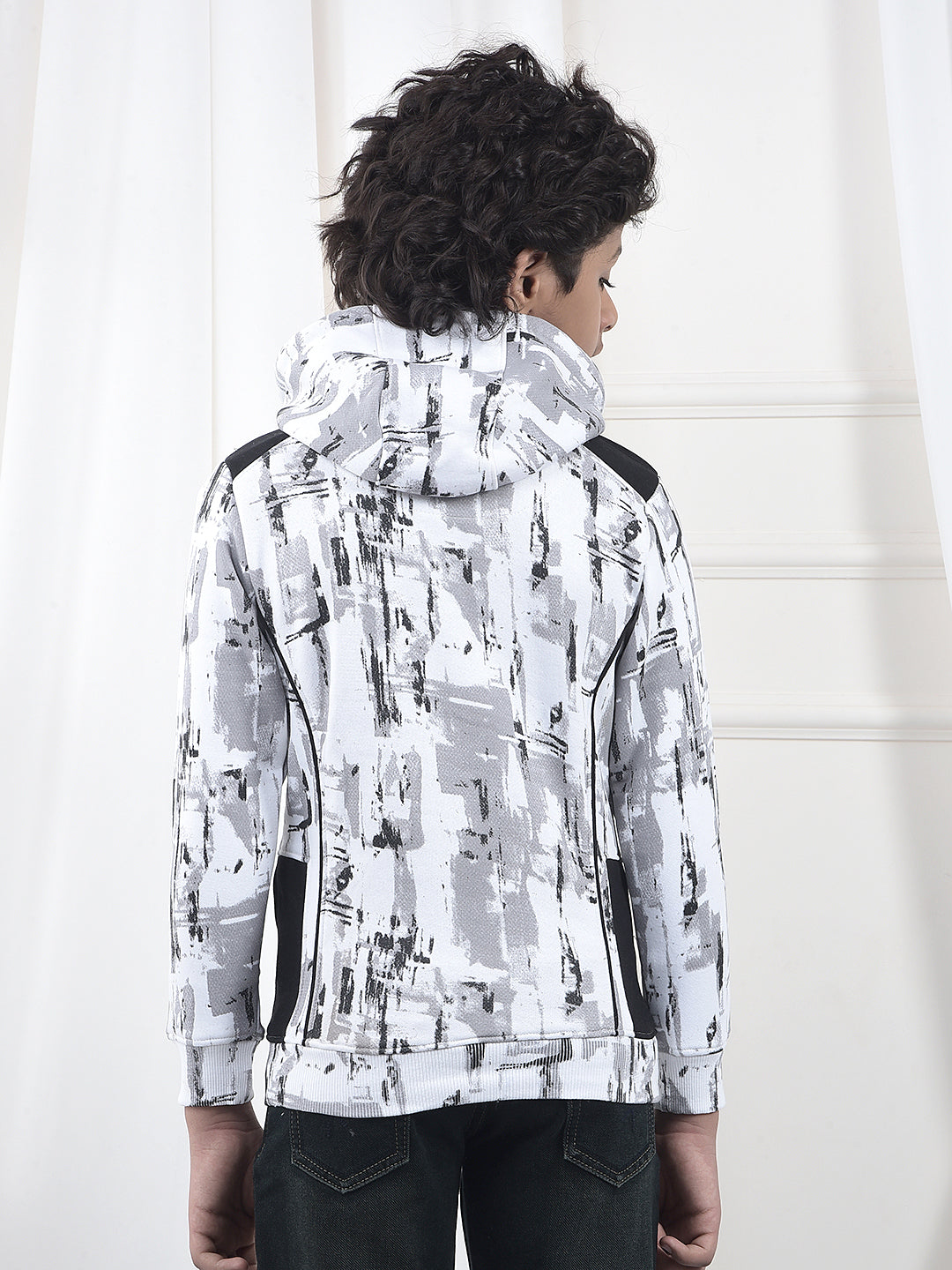 Black Printed Hooded Neck Sweatshirt