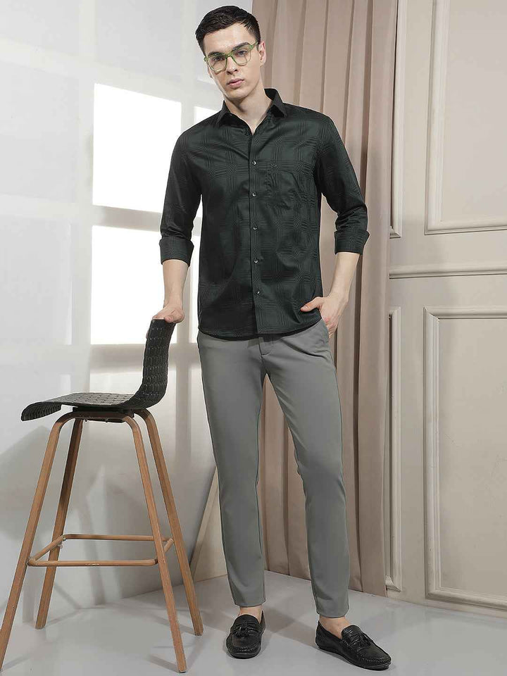 Textured Grey Knit Casual Trousers