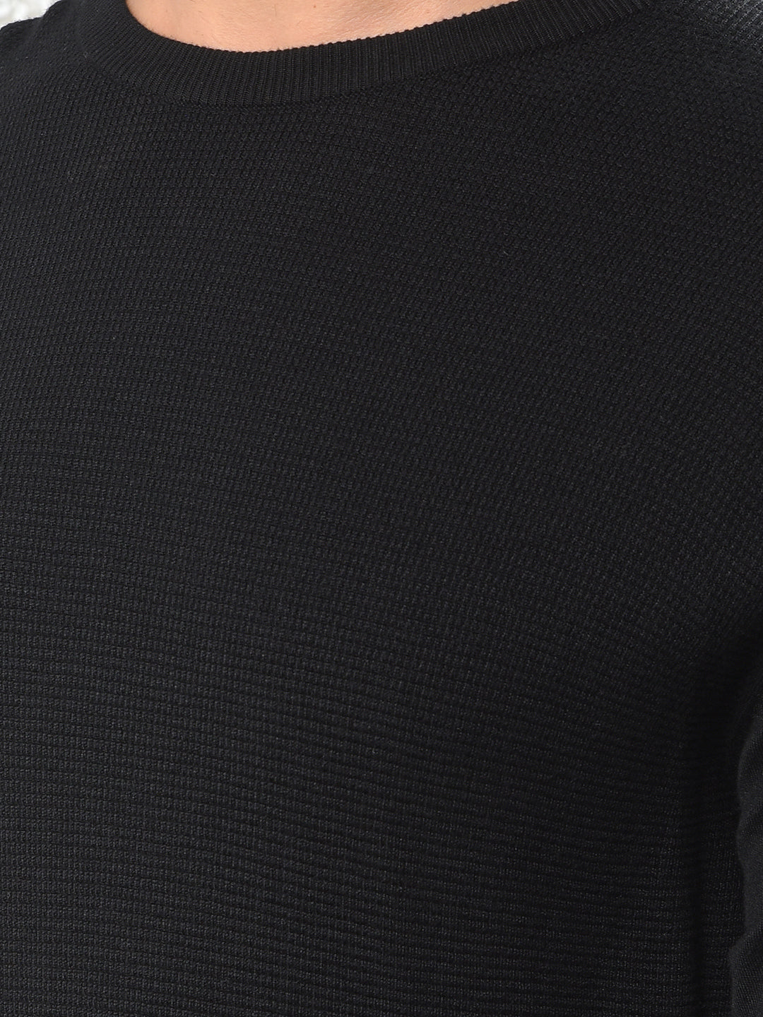 All-Day Comfort Black Jacquard Sweater
