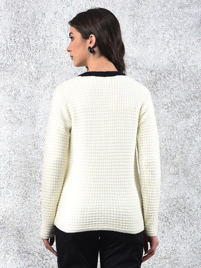 Off White V-Neck Jacquard Sweater