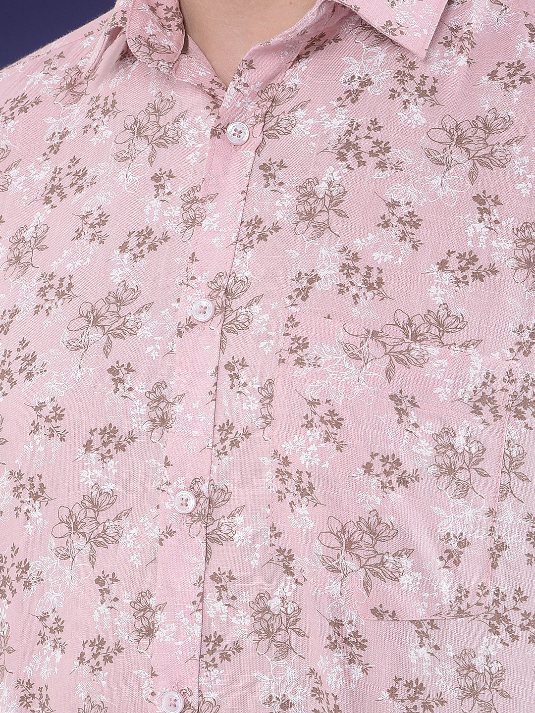 Peach Floral Printed Linen Shirt
