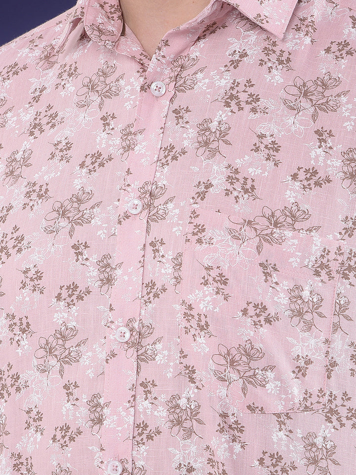 Peach Floral Printed Linen Shirt