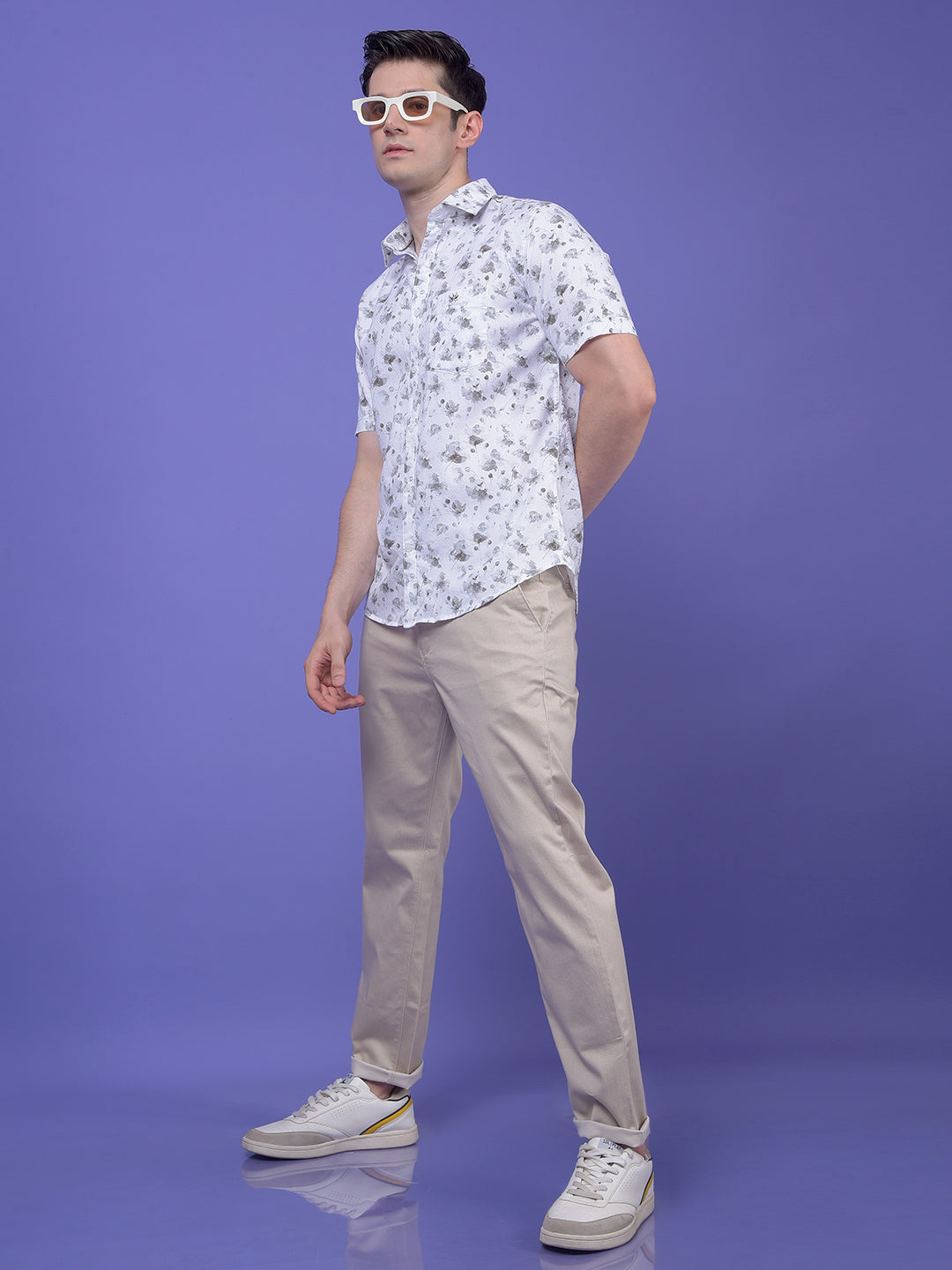 Olive Floral Print 100% Cotton Shirt