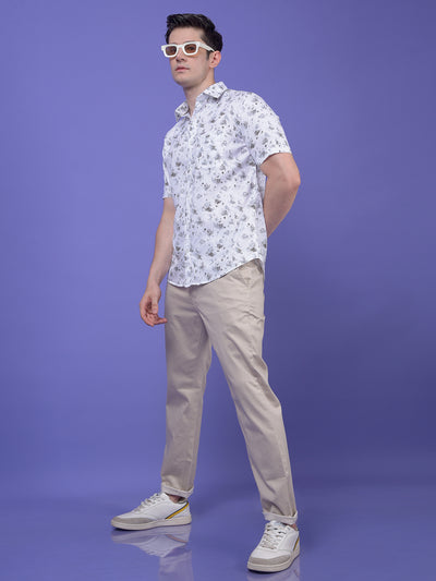 Olive Floral Print 100% Cotton Shirt