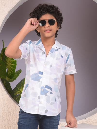 Blue Printed Resort-Collar Shirt