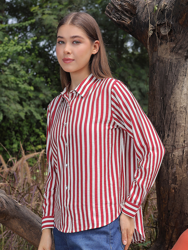 Chic Ruby Red Striped Shirt