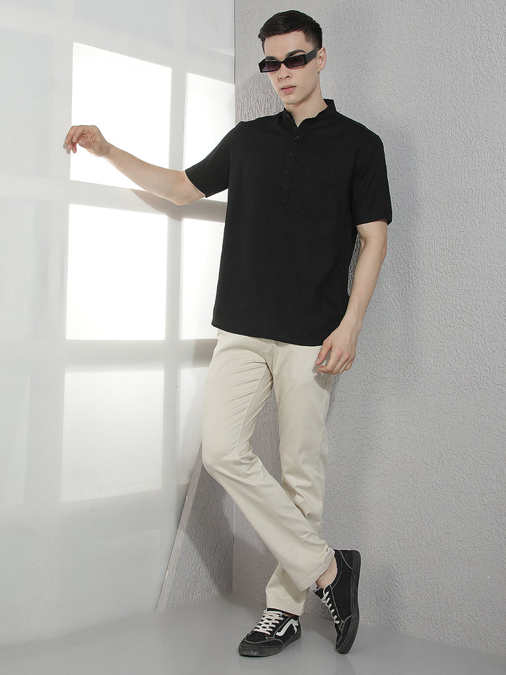 Classic Sleek Black Linen Kurta