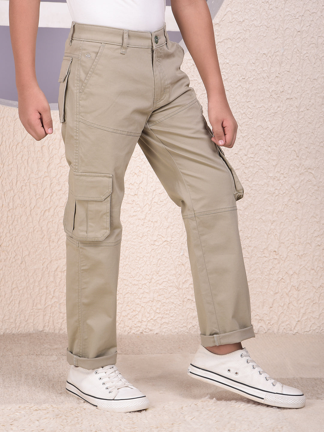 Beige Baggy Cargo Trousers