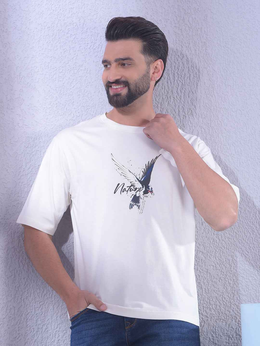White Graphic Print 100% Cotton Oversize T-Shirt