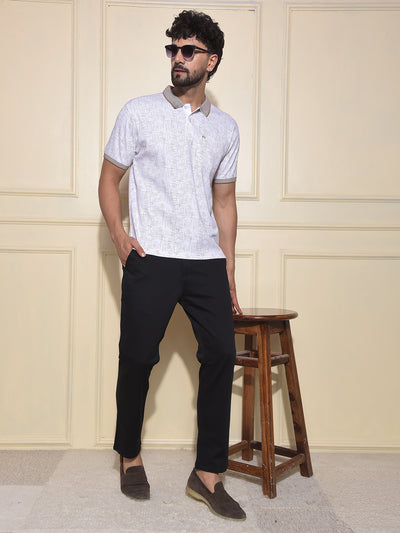Brown Printed Polo Neck 100% Cotton T-Shirt