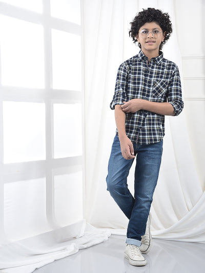 Navy Blue Checked 100% Cotton Shirt
