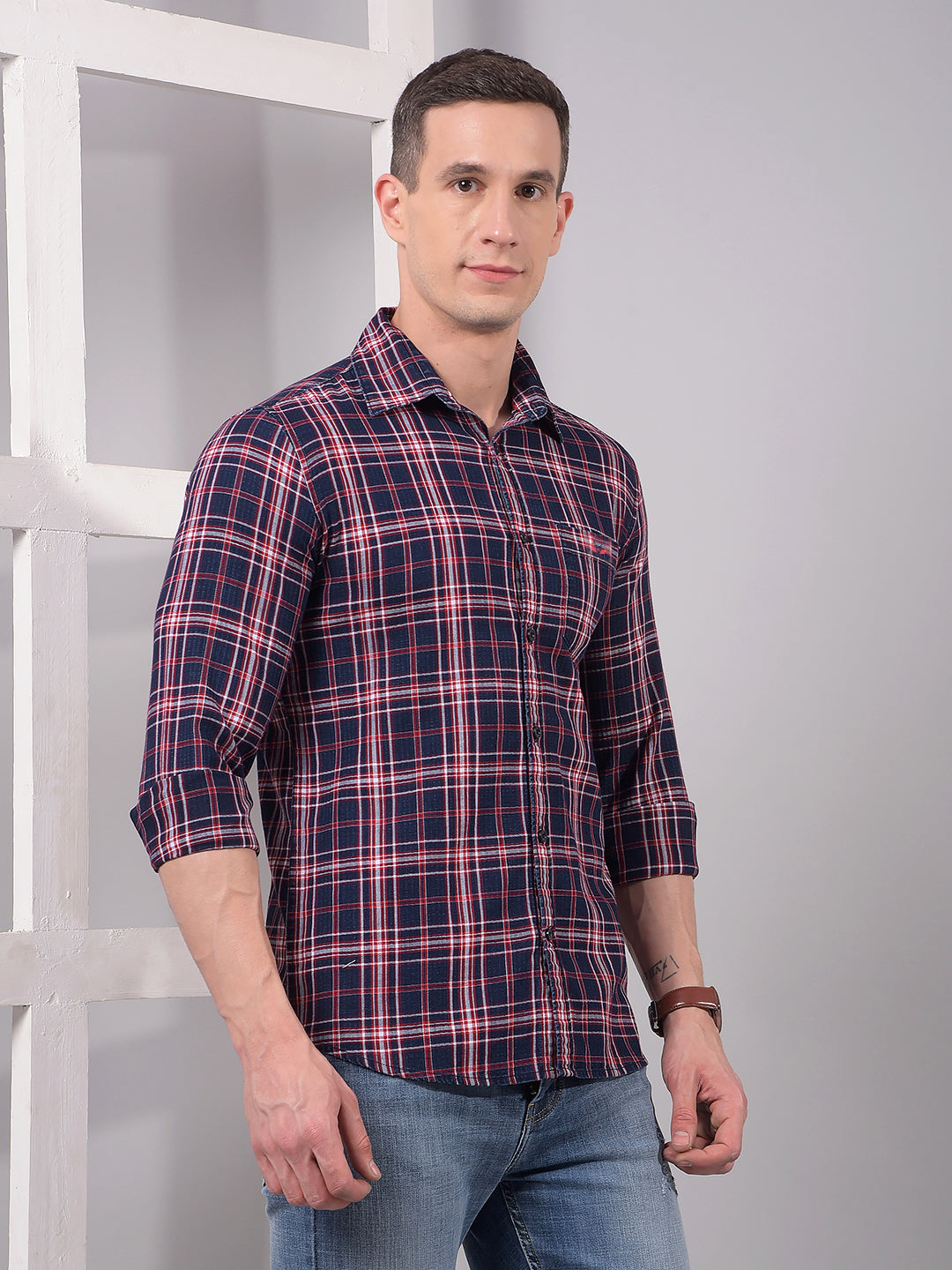 Red Checked 100% Cotton Shirt-Men Shirts-Crimsoune Club
