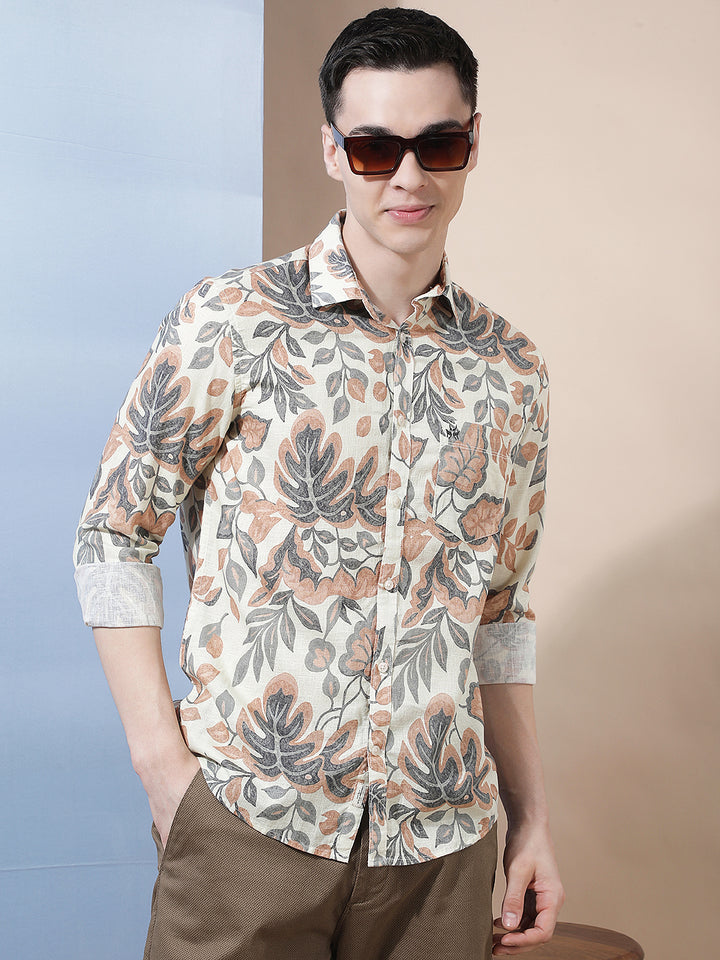 Multi-Color Floral Print Linen Shirt