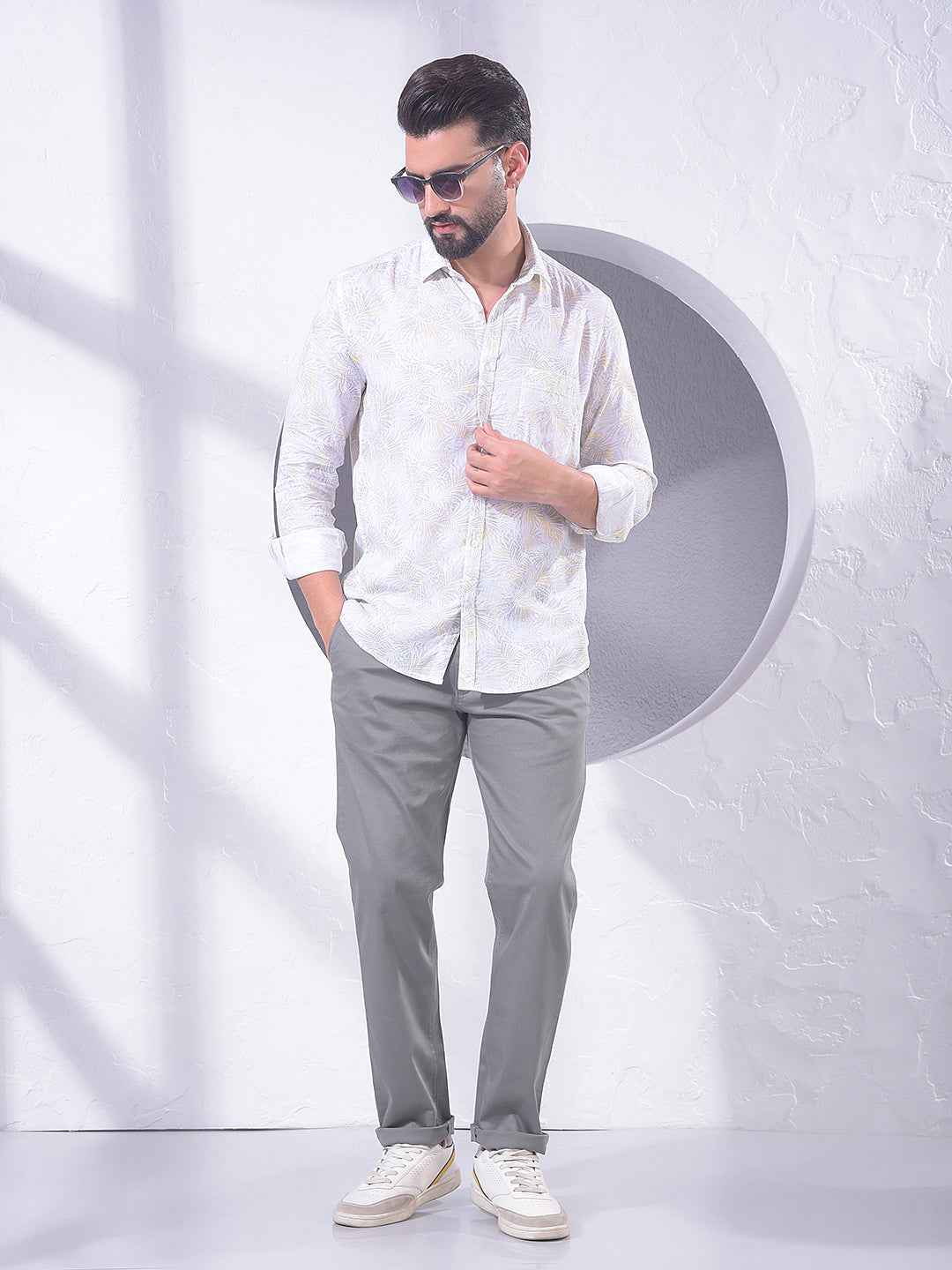 Yellow Floral Print Linen Shirt