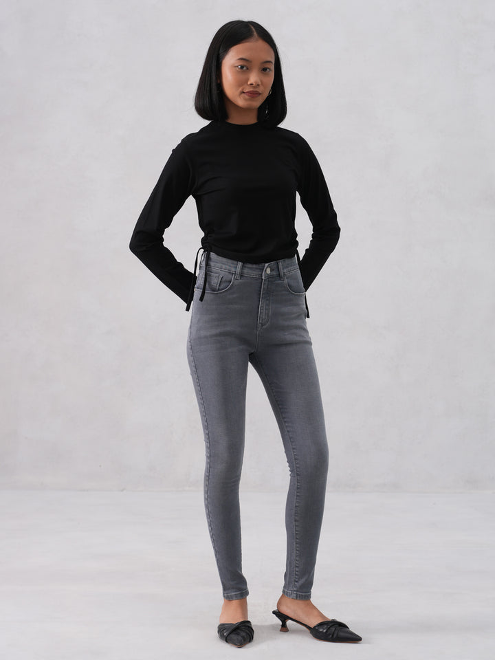 Side-Tie Crop Black T-Shirt