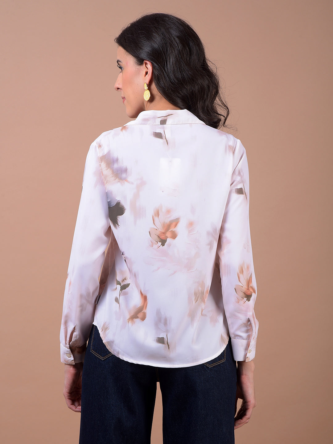 Peach Floral Print Shirt