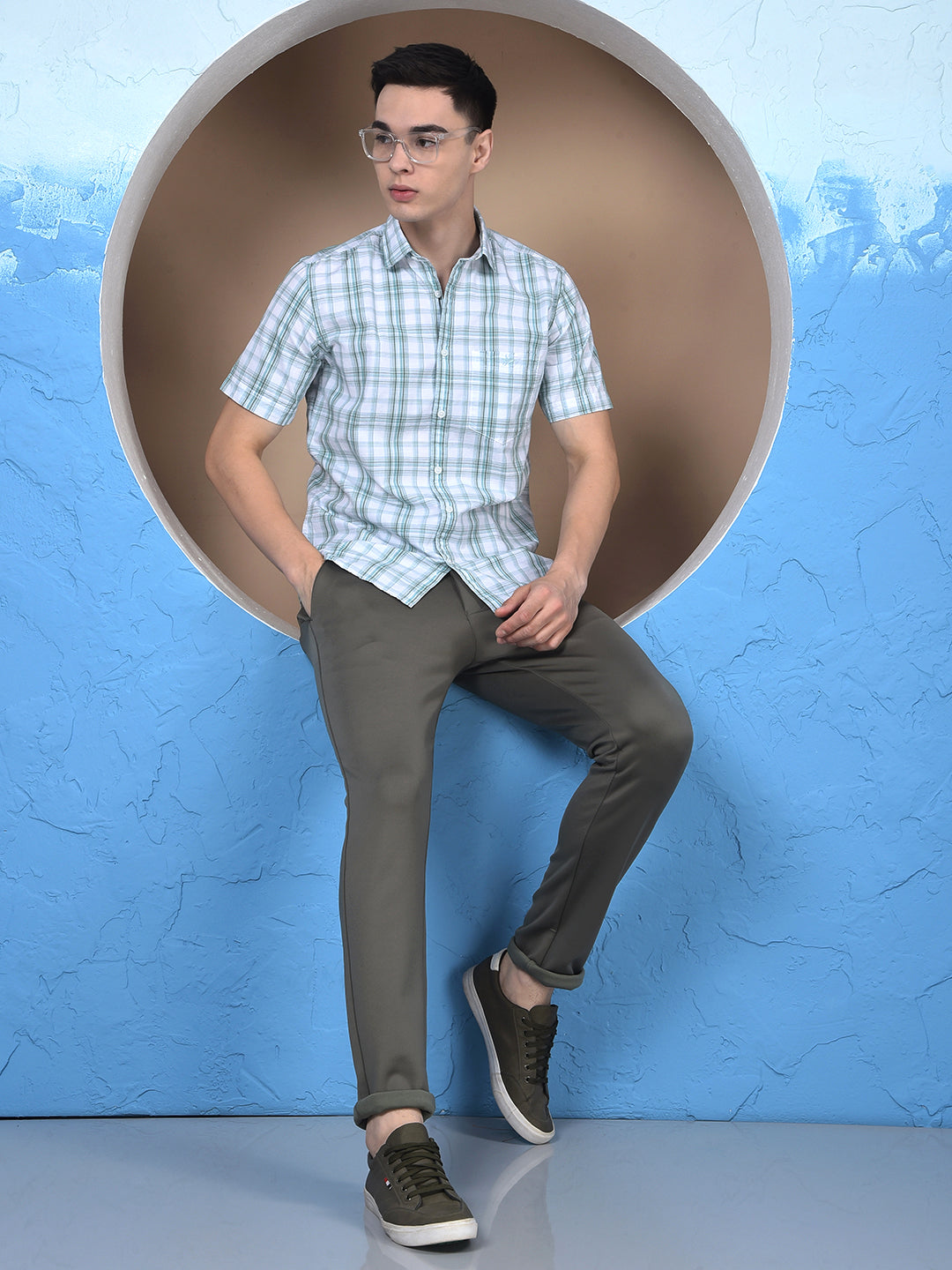 Blue Checked 100% Cotton Shirt-Men Shirts-Crimsoune Club