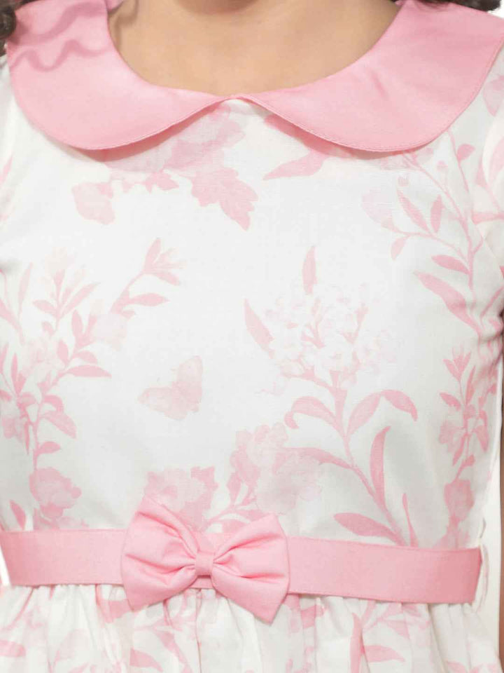 Pink Floral Printed Above knee Length Dress with Belt