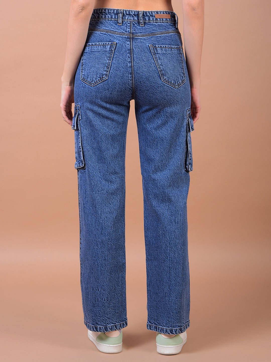 Blue Wide Leg 100% Cotton Cargo Jeans
