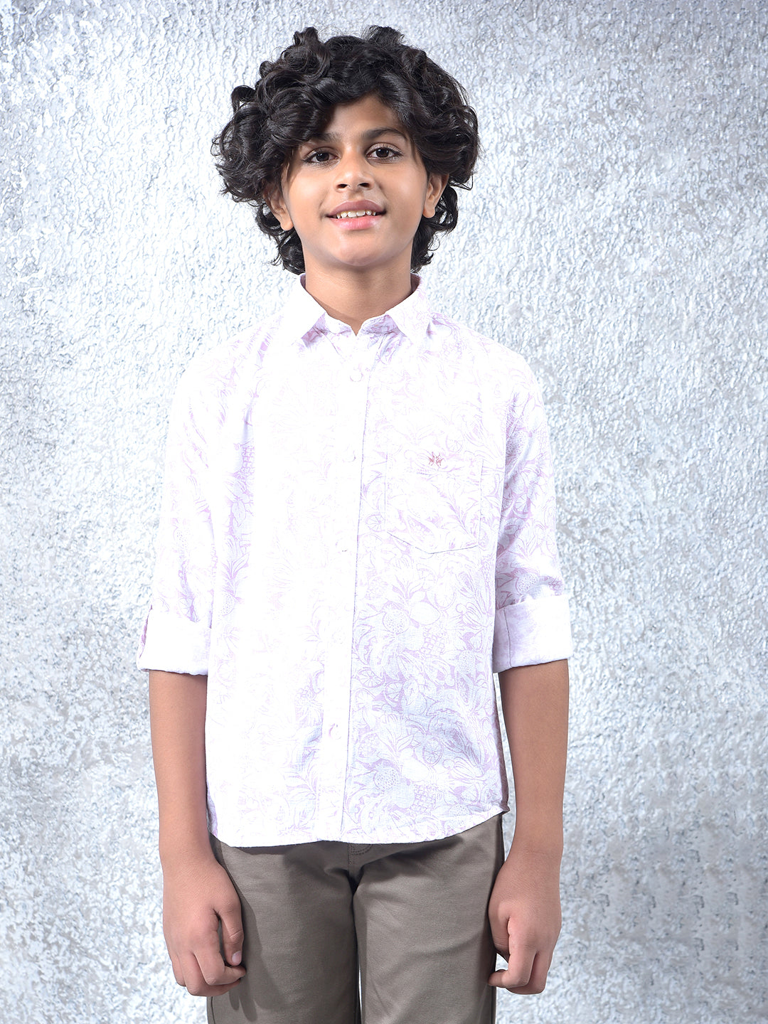 Purple Floral Print Linen Shirt