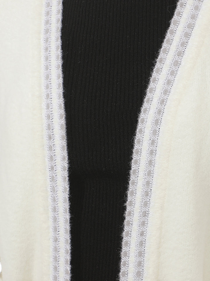 Off White Jacquard Open Front Longline Shrug
