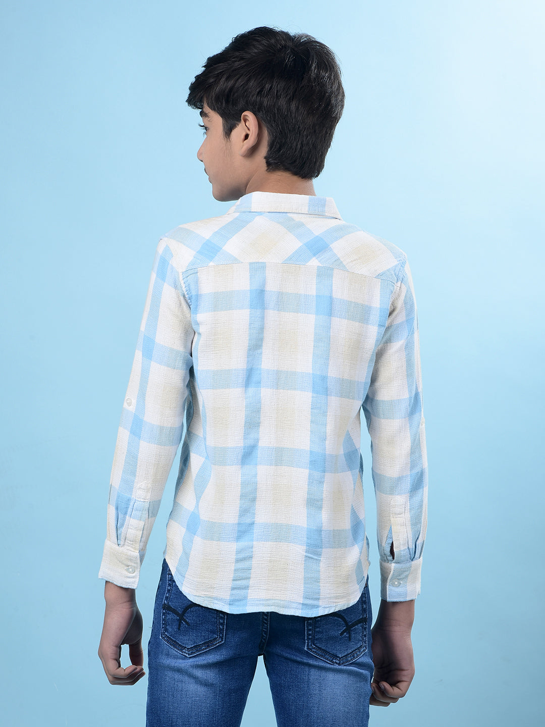 Blue Windowpane Checked Linen Shirt