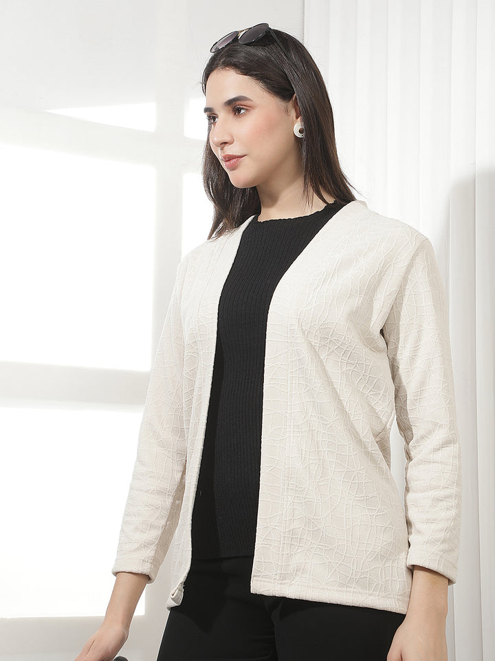 Minimalist Warm Sand Beige Jacquard Shrug