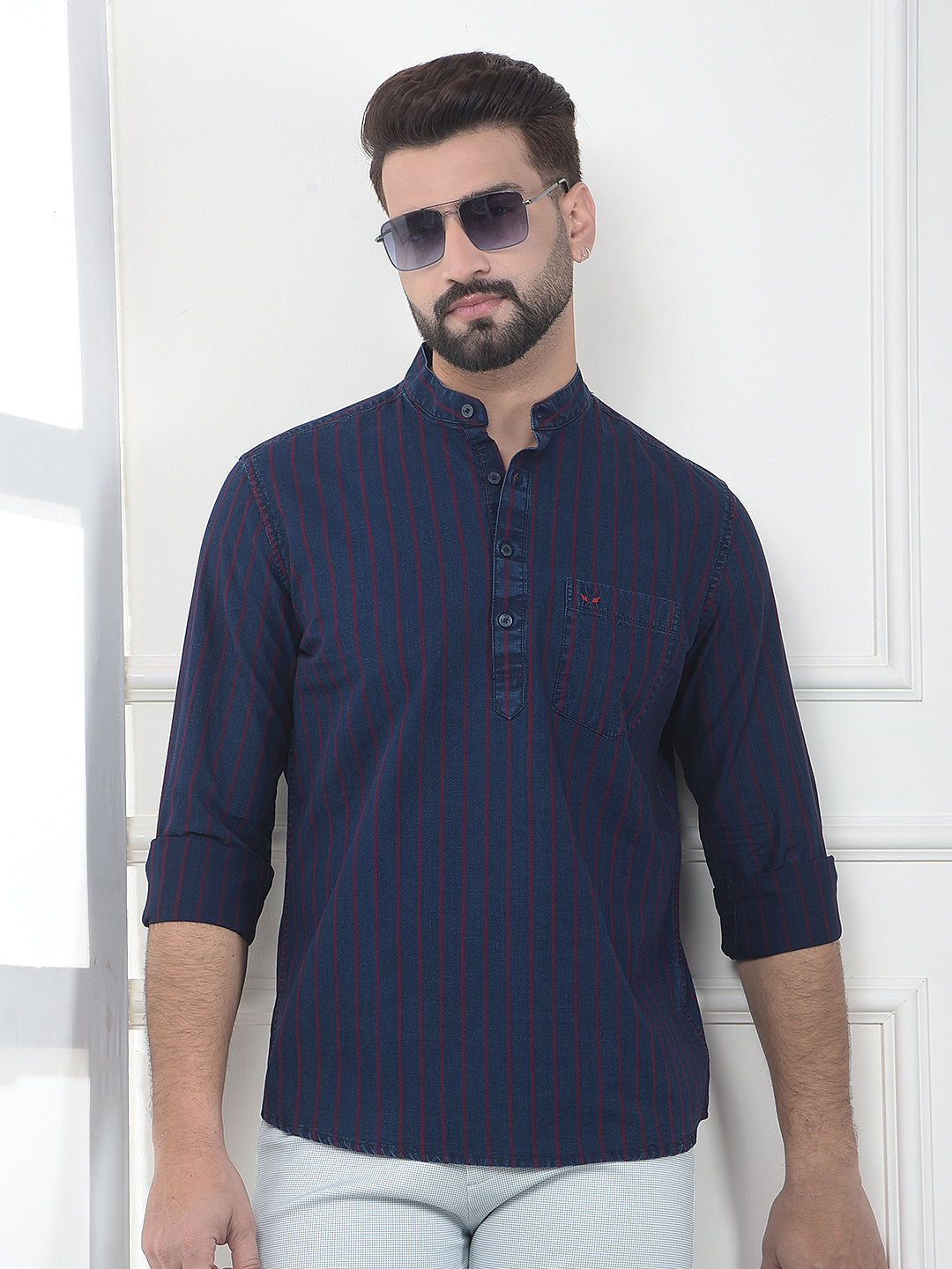 Blue Verticle Striped 100% Cotton Kurta