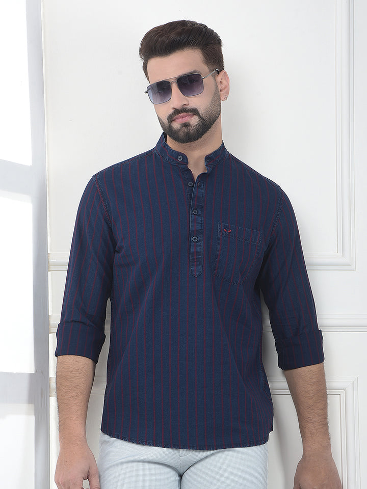Blue Verticle Striped 100% Cotton Kurta