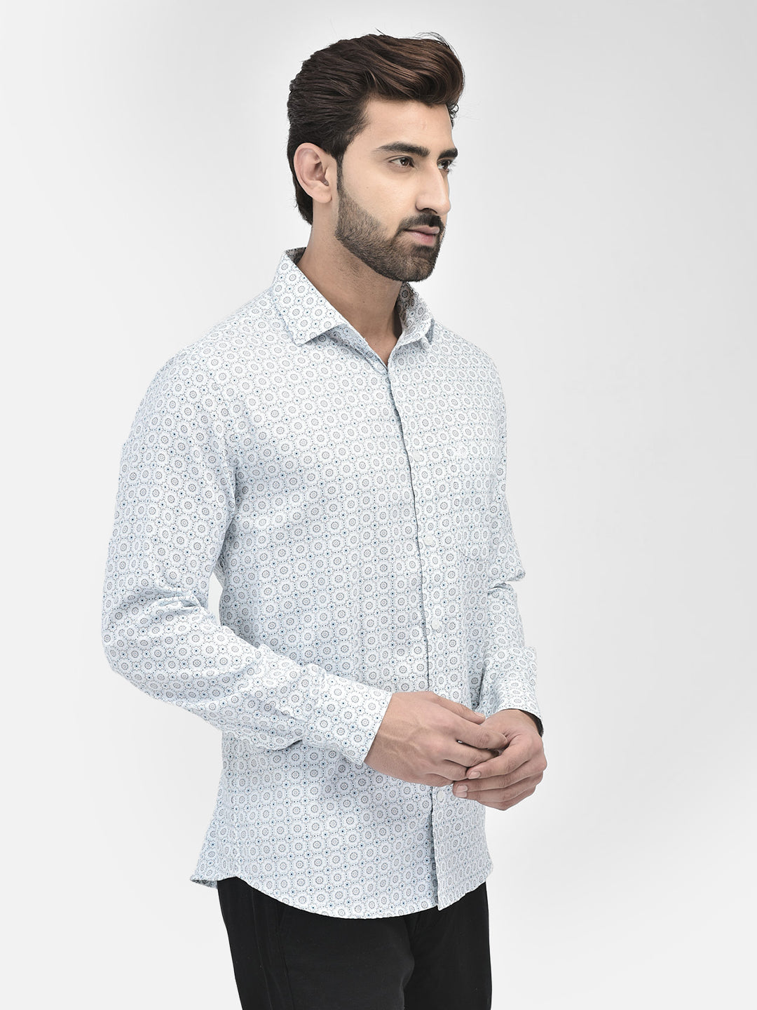 Blue Printed 100% Cotton Shirt