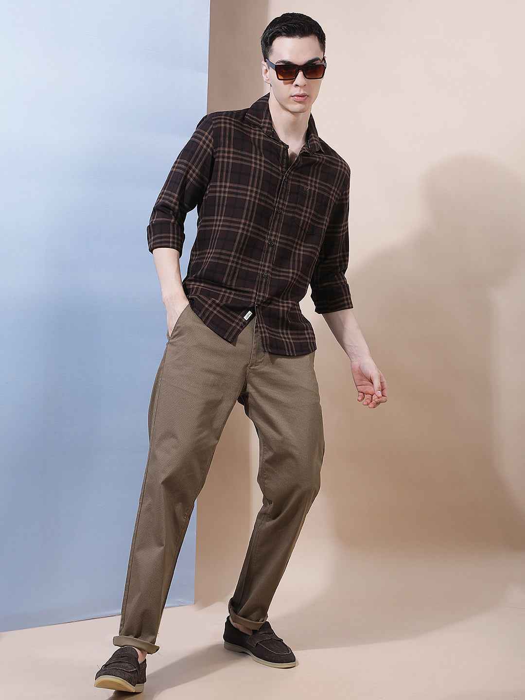 Brown Printed Straight Trousers