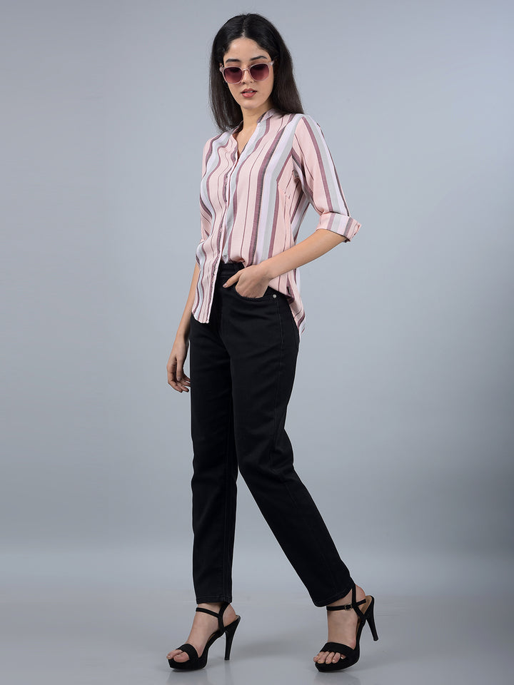 Pink Floral Print Shirt-Women Shirts-Crimsoune Club