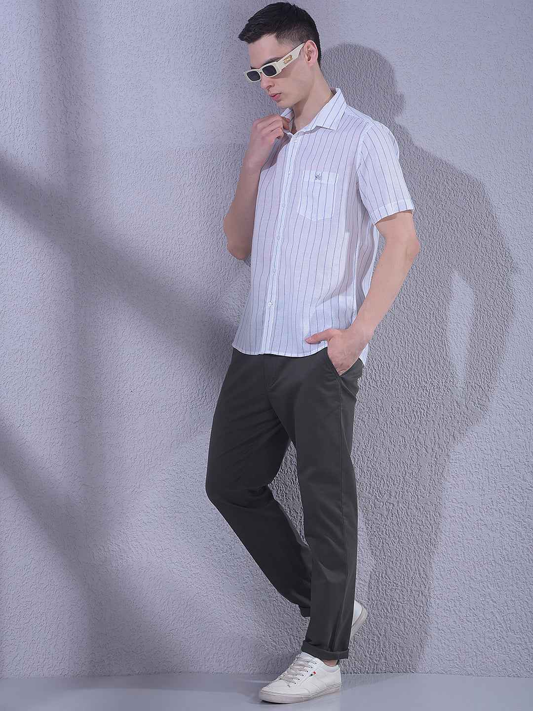 Blue Vertical Stripes Linen Shirt