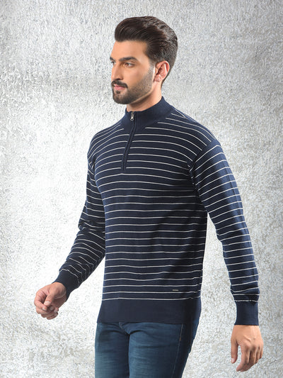 Navy Blue Vertical Stripes Knitted Sweater