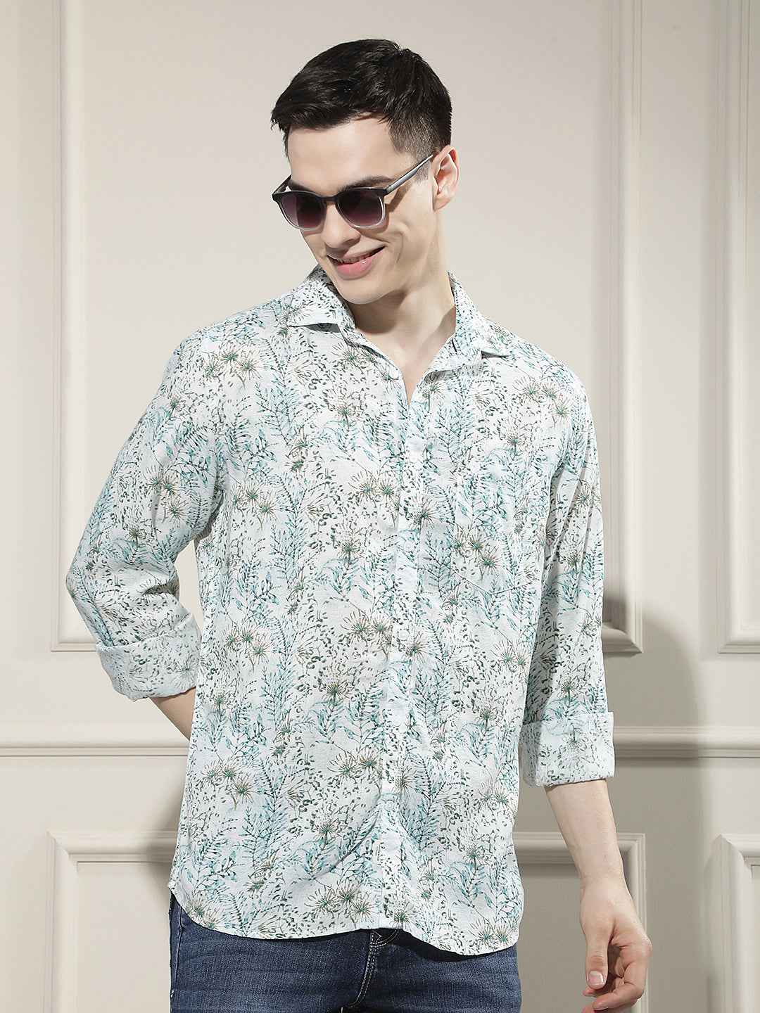 Multi-Color Floral Print Linen Shirt