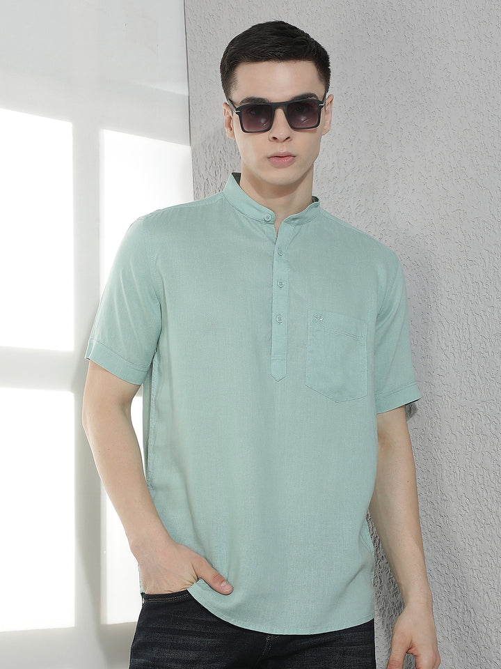Urban Earthy Green Linen Kurta