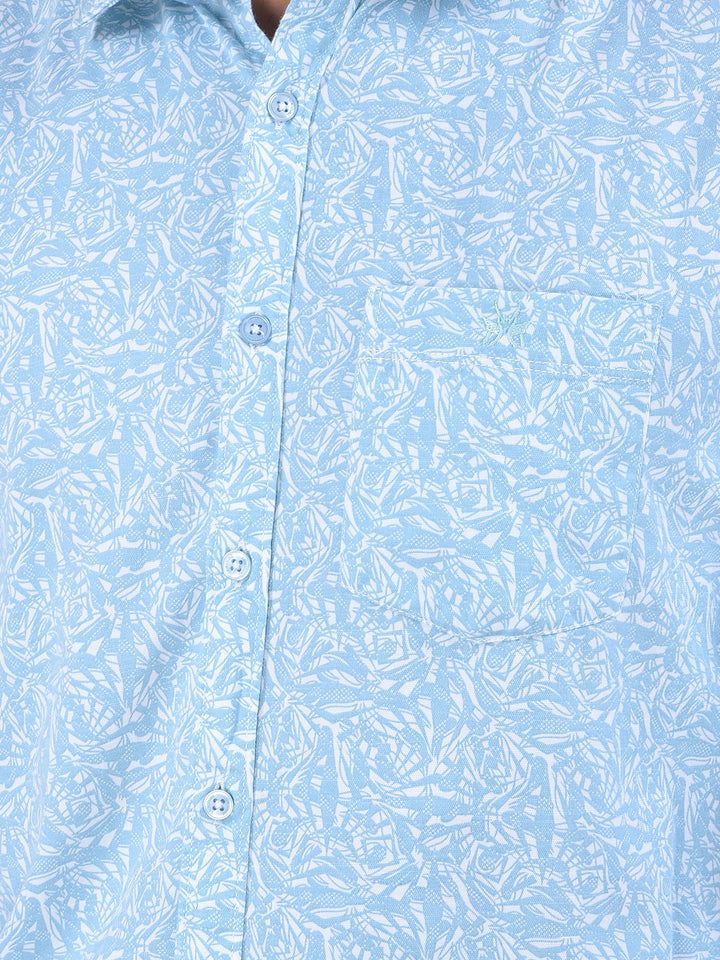 Blue Printed 100% Cotton Shirt