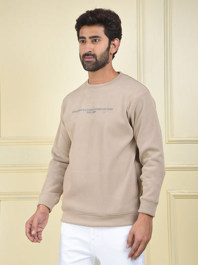 Beige Typographic Print Sweatshirt