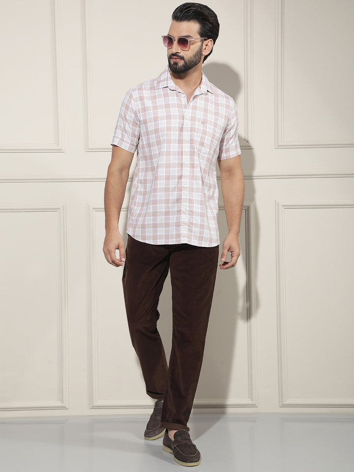 Peach Checked 100% Cotton Shirt