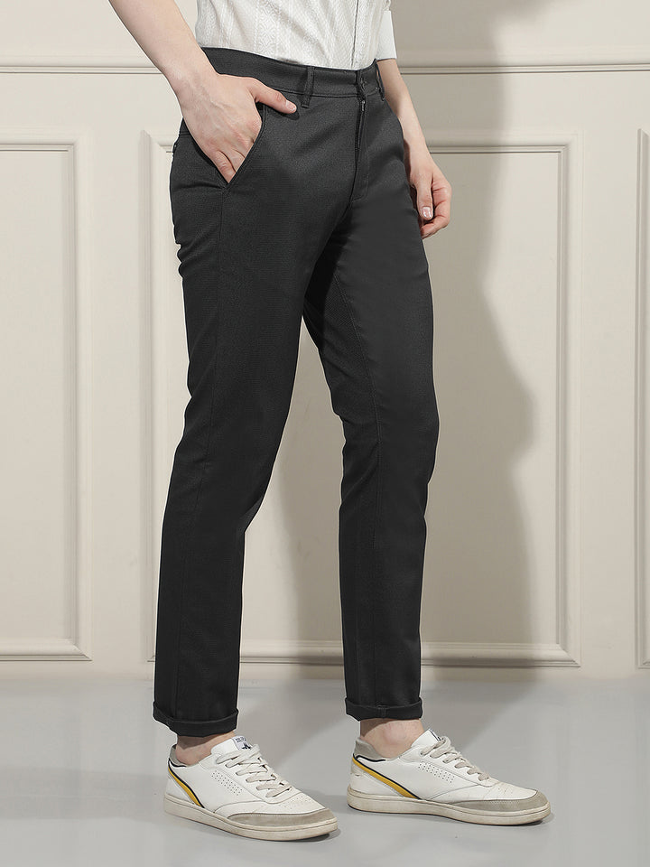 Minimalist Raven Black Textured Trousers