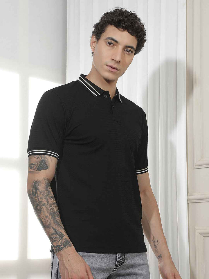 Black Jacquard Polo T-Shirt