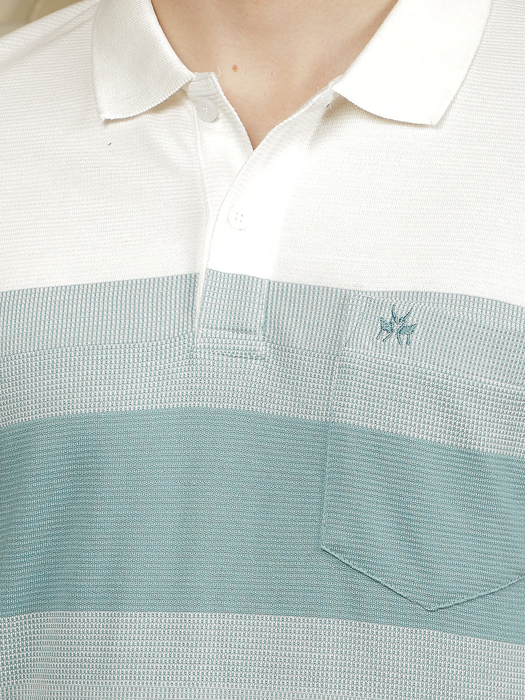 Green Horizontal Striped Polo Neck T-Shirt