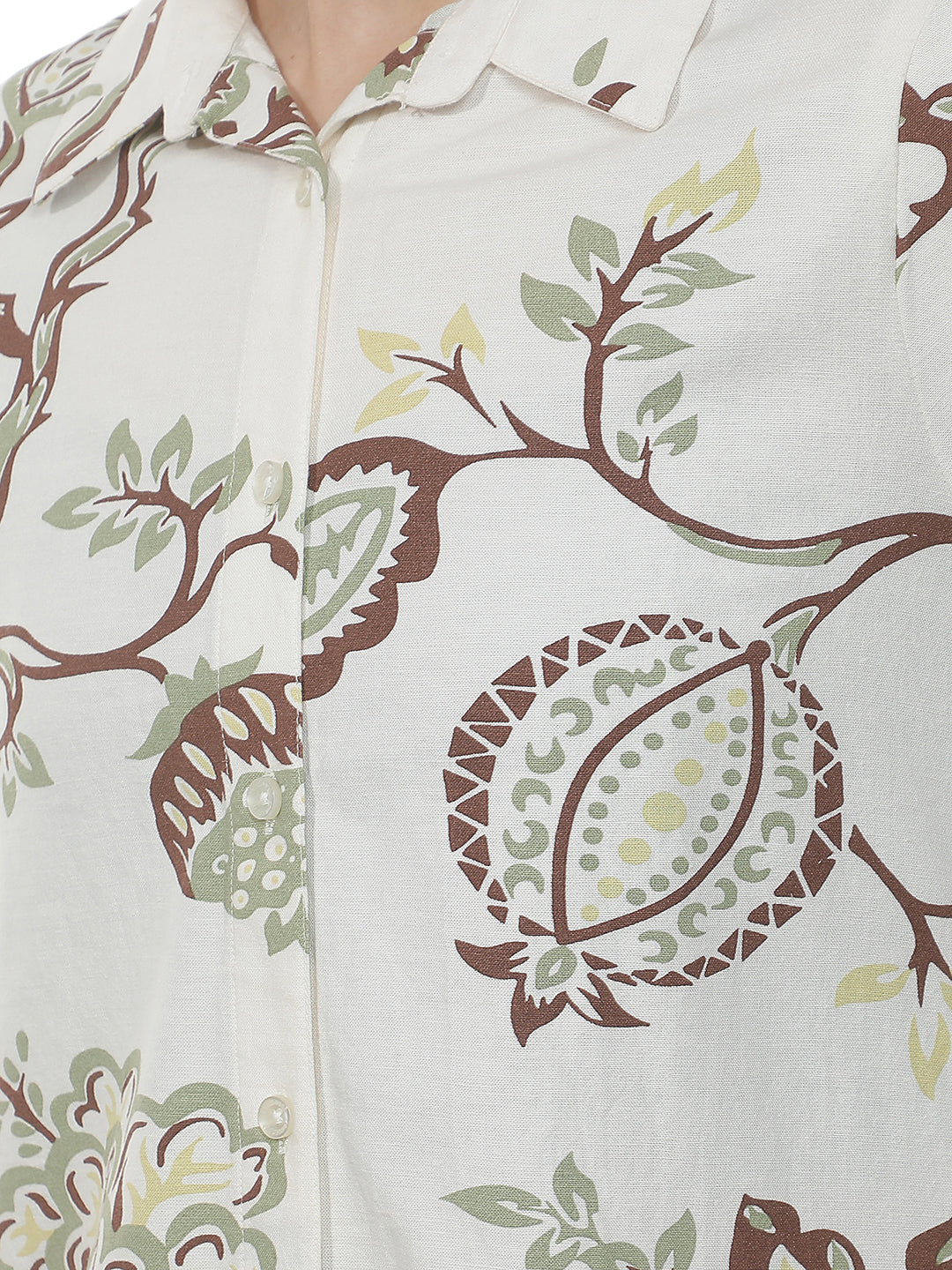 Multi-Color Botanical Print Linen Longline Shirt