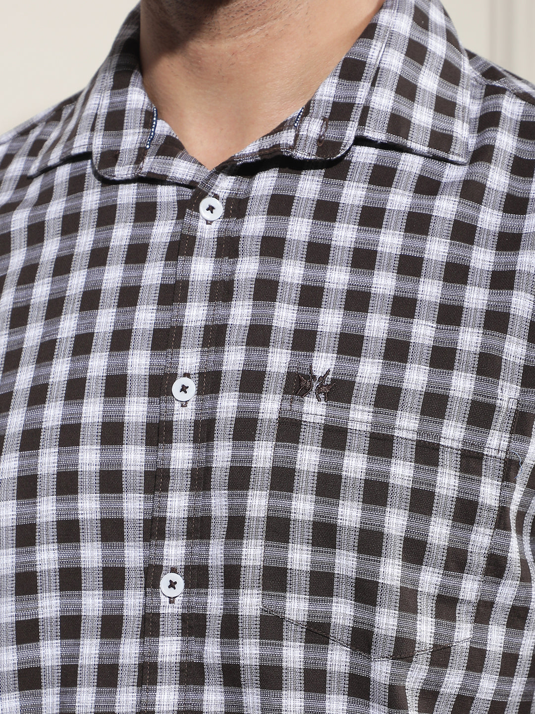 Brown Checked 100% Cotton Shirt