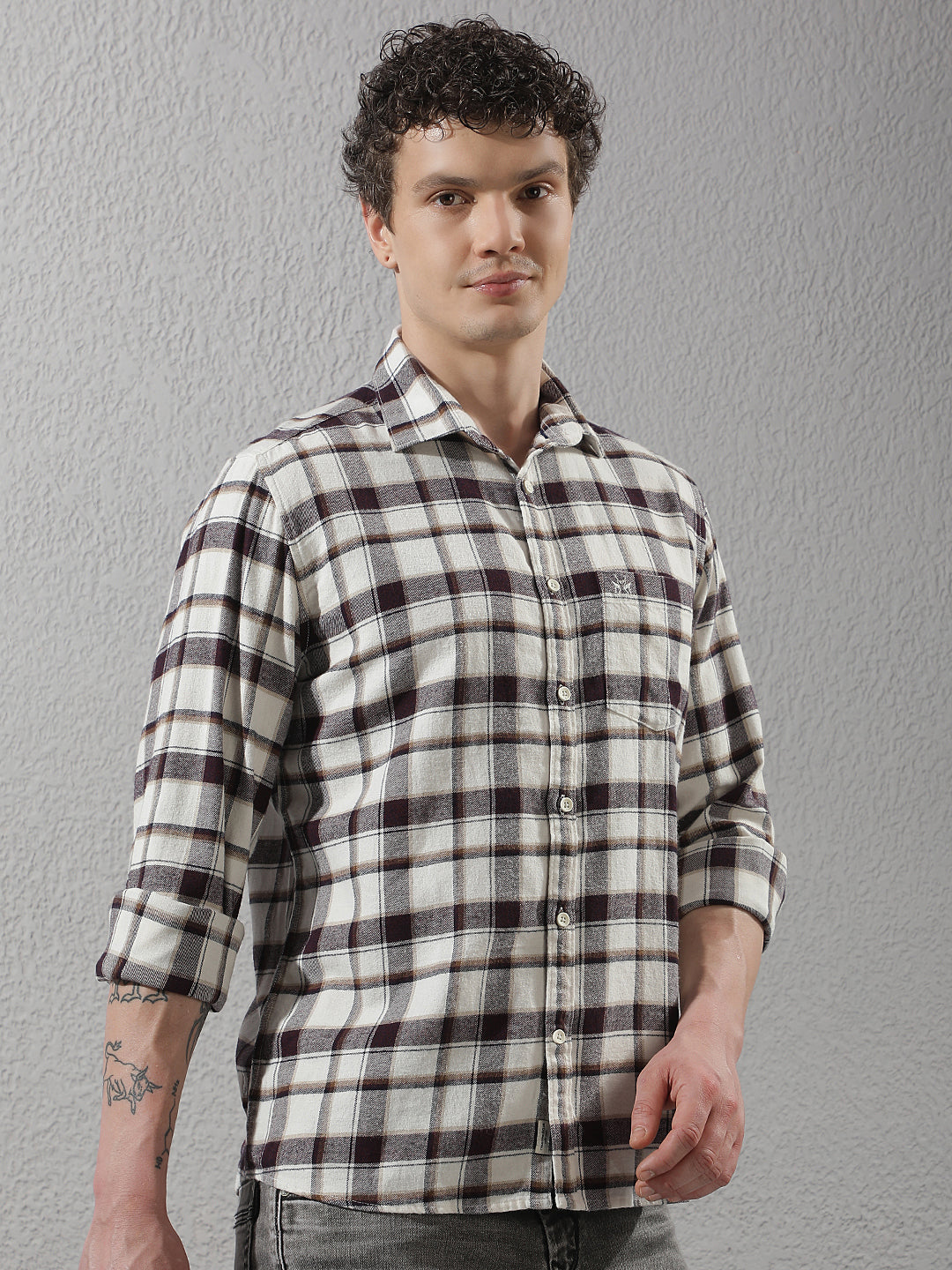 Maroon Checked 100% cotton Shirt
