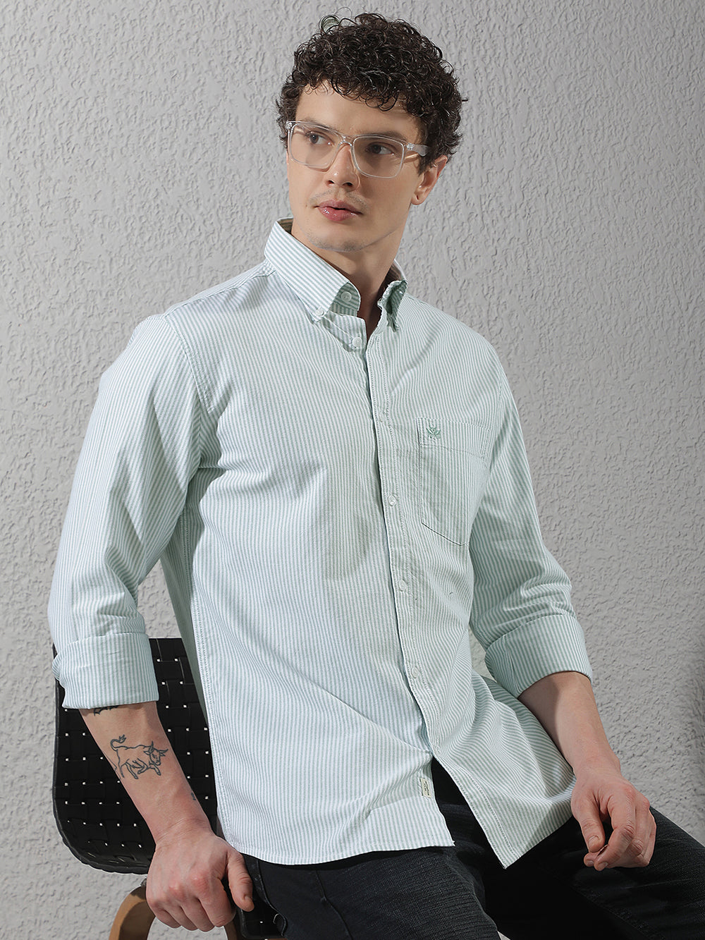 Green 100% Cotton Verical Stripes Shirt