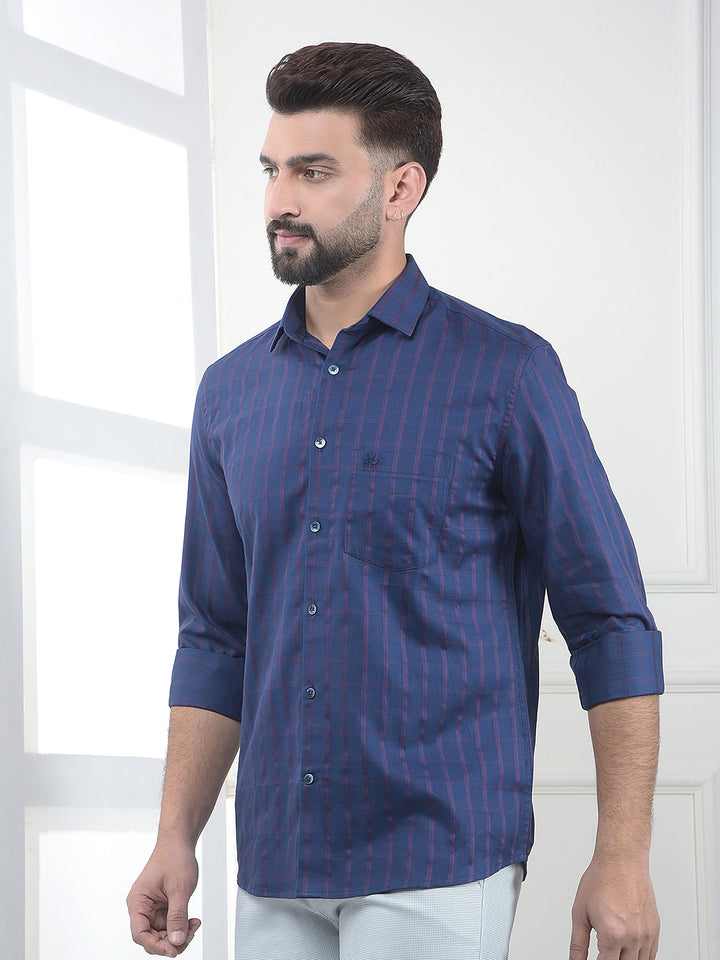 Navy Blue Checked 100% Cotton Shirt