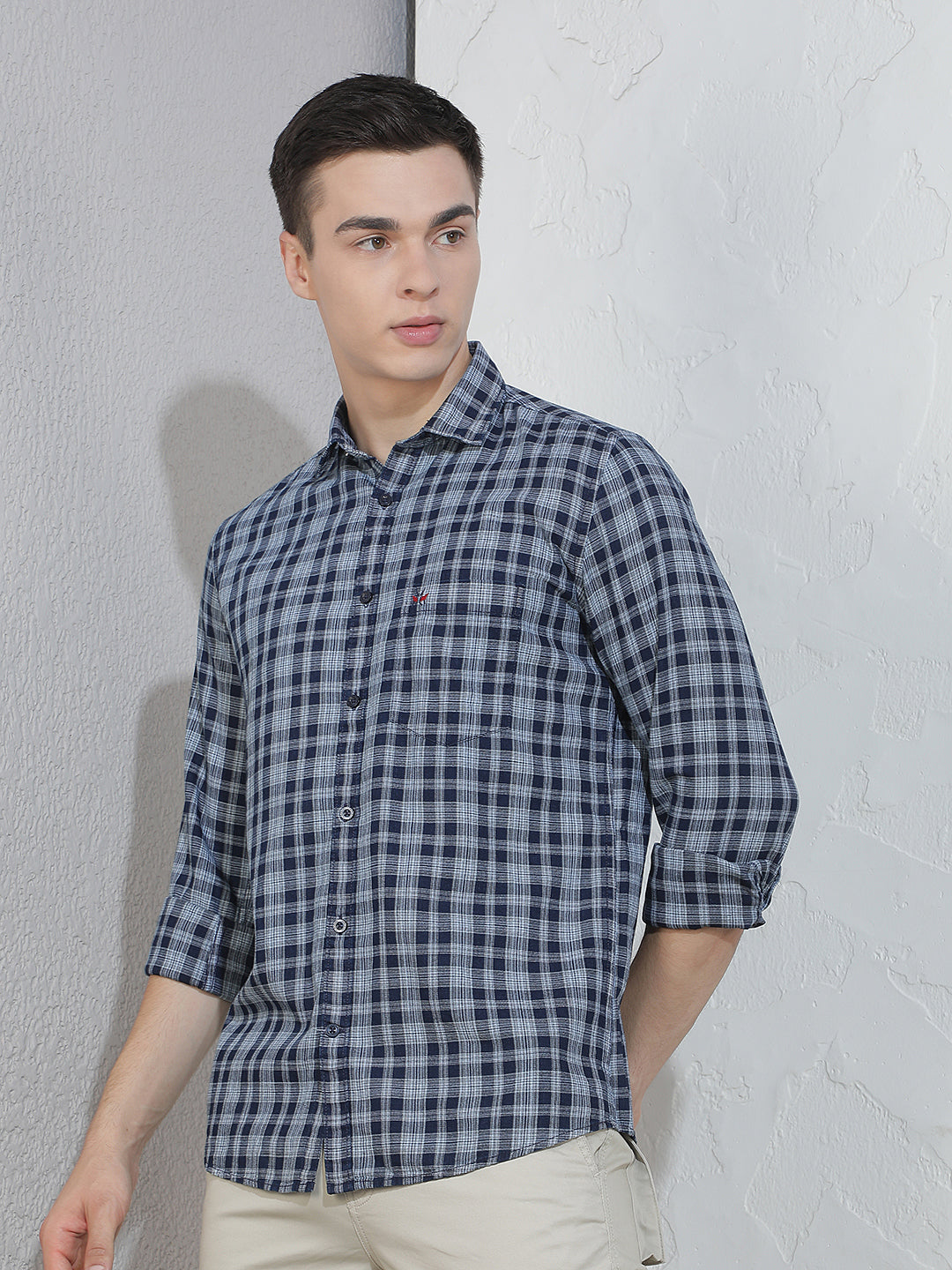 Navy Blue Checked 100% Cotton Shirt