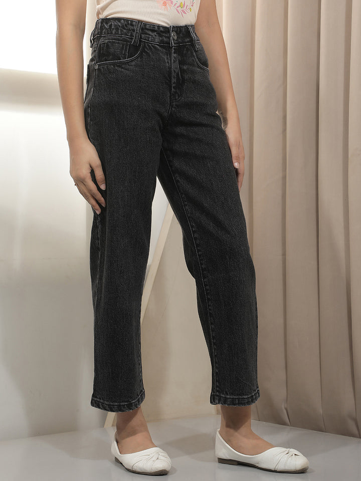 Black 100% cotton Barrel Jeans
